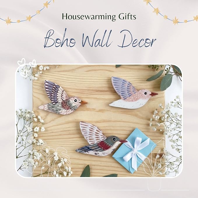 ARTINRENAISS Wooden Flying Birds Wall Decor, Scandinavian Rustic Wall Art Set Housewarming Gifts, 6 Pack Boho Birds Hanging Sign for Living Room, Bedroom, Kitchen