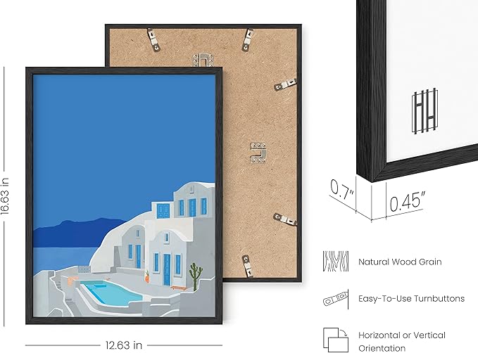 HAUS AND HUES Travel Greece Wall Art - Mediterranean poster, showcasing beautiful coastal vibes. Framed in black for a sleek finish (Black Frame, 12x16).