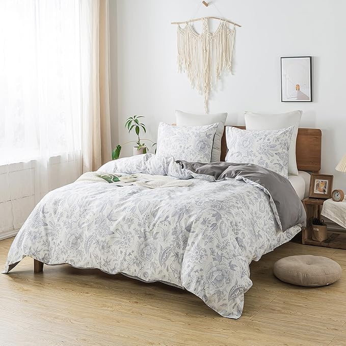 HoneiLife King Duvet Cover Set - 100% Cotton Comforter Cover Floral Duvet Cover Sets,Soft & Breathable Duvet Cover with Zipper Closure and Corner Ties,3pcs Wildflower Comforter Cover Sets-Herbs