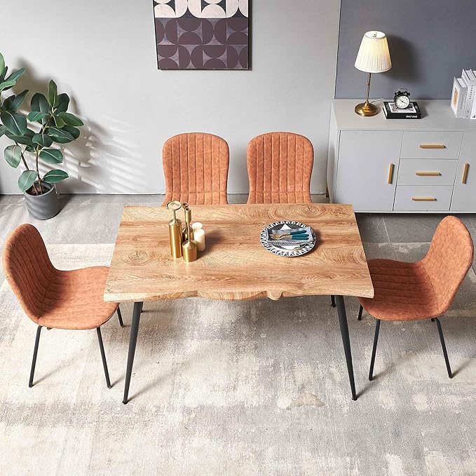 NORDICANA 5-Piece Dining Table Set, Modern Rectangular Dining Table and Chairs Set for Kitchen, Dining Room, Dinette, Breakfast Nook w/ 4 Chairs - Faux Leather Brown