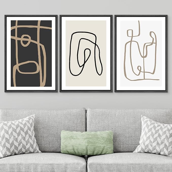 SIGNWIN Framed Canvas Print Wall Art Set Pastel Geometric Line Polygons Abstract Shapes Illustrations Modern Art Decorative Boho Relax/Zen Nordic for Living Room, Bedroom, Office - 24"x36"x3 Black