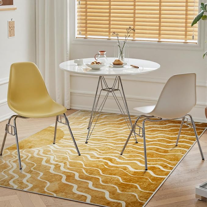 Wonnitar Sun 5x7 Area Rug, Boho Ombre Yellow Bedroom Rug Machine Washable Carpet, Ultra Thin Soft Non Slip Mid Century Nursery Carpet for Kids Room Living Room Playroom Classroom Decor