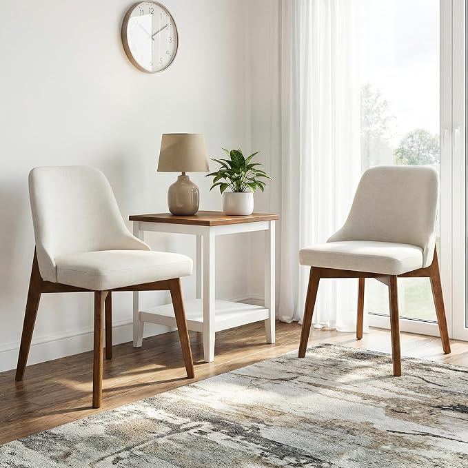 Casaphoria Dining Chairs Set of 2, Mid Century Modern Upholstered Kitchen Chairs with Solid Wood Legs, Ergonomic Accent Side Chair for Living Room, Desk, Bedroom and Vanity, Beige and Walnut