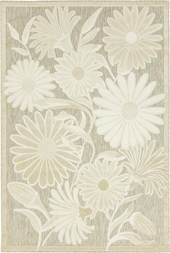 Nourison Home Aloha Ivory Sage 2'8" x 4' Area Rug - Easy Clean, Non Shedding, Bed Room, Living Room, Dining Room, Kitchen (3' x 4')
