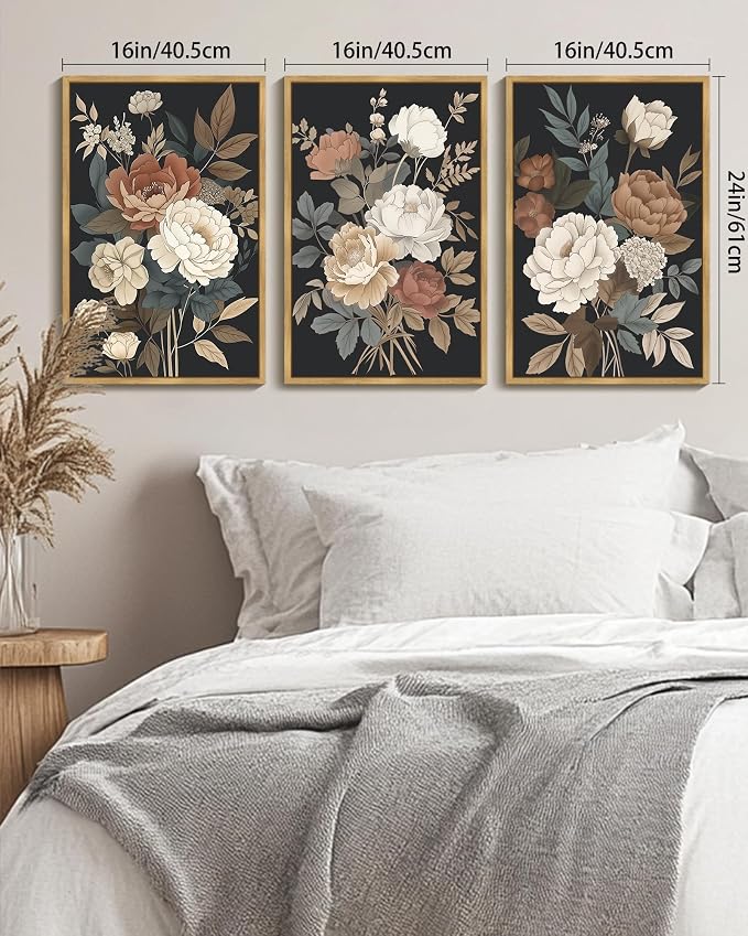 KUVIOKE Vintage Flower Framed Wall Art Watercolor Colorful Boho Floral Wall Decor Retro Wildflower Modern Art Prints for Living Room Bedroom 16x24in (Natural Framed)