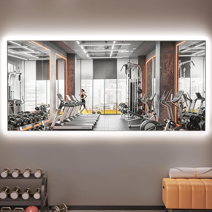 Hasipu 83''x 40'' Home Gym Mirror with Lights Dimmable Anti-Fog Large Full Length Wall Mounted Full Body Mirror for Yoga Dance Fitness Exercise Studio Bedroom Garage, Tempered Glass Workout Mirrors