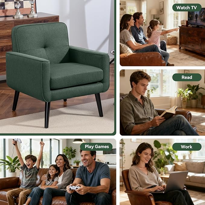 Vogue Furniture Direct Accent Chair Set of 2, Fabric Modern Chair with Wooden Frame, Cozy Armchair Reading Chair with Comfy Back for Apartment, Living Room, Bedroom, Small Space, Corner, Green