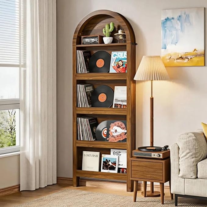 Narrow Tall Wall Mounted Bookshelf for Living Room Bedroom (Brown)