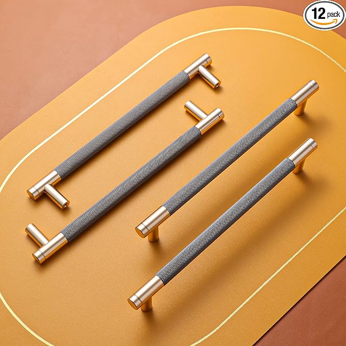 12 Pack 7 1/2 Inch 192 mm Barrel Cabinet Pulls Gold and Grey Cupboard Aluminum Handles Drawer Pull Cabinet Handles