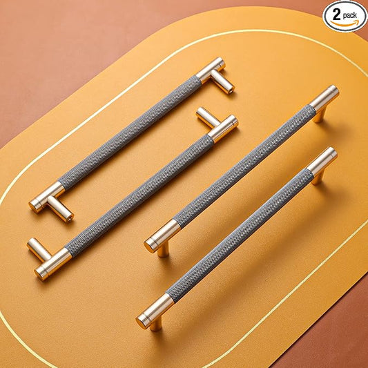 2 Pack 7 1/2 Inch 192 mm Barrel Cabinet Pulls Gold and Grey Cupboard Aluminum Handles Drawer Pull Cabinet Handles