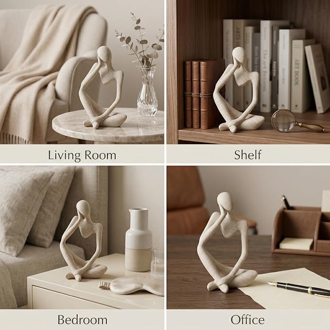 Abstract Thinker Statue, Palm-Sized Sandstone-Look Resin Sculpture for Home Decor, Modern Tabletop Decor for Bookshelf, Office, Living Room and Bedroom