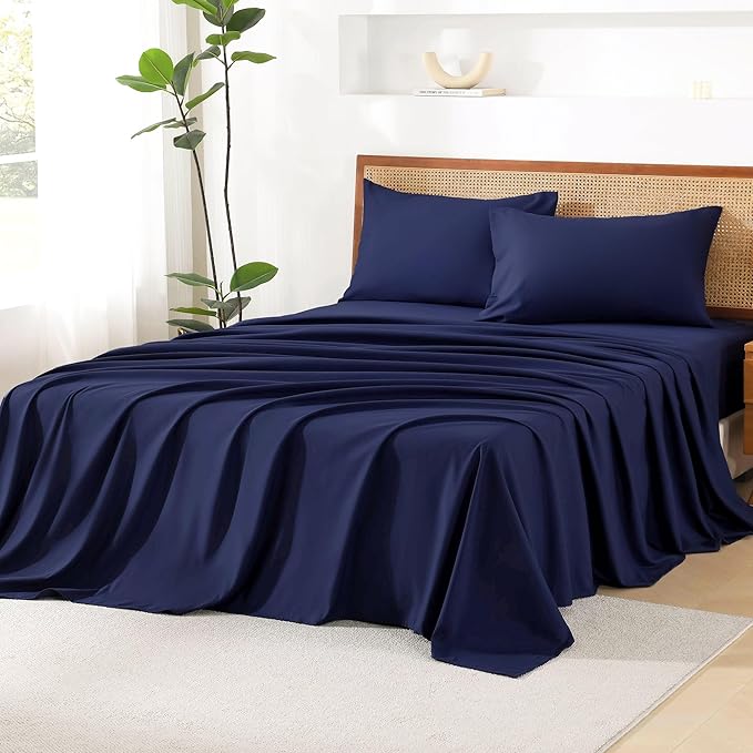 Litanika King Size Comforter Set with Sheets Navy Blue - 7 Pieces Bed in a Bag King Chevron Tufted Complete Bedding Sets with Comforter, Sheets, Pillowcases & Shams