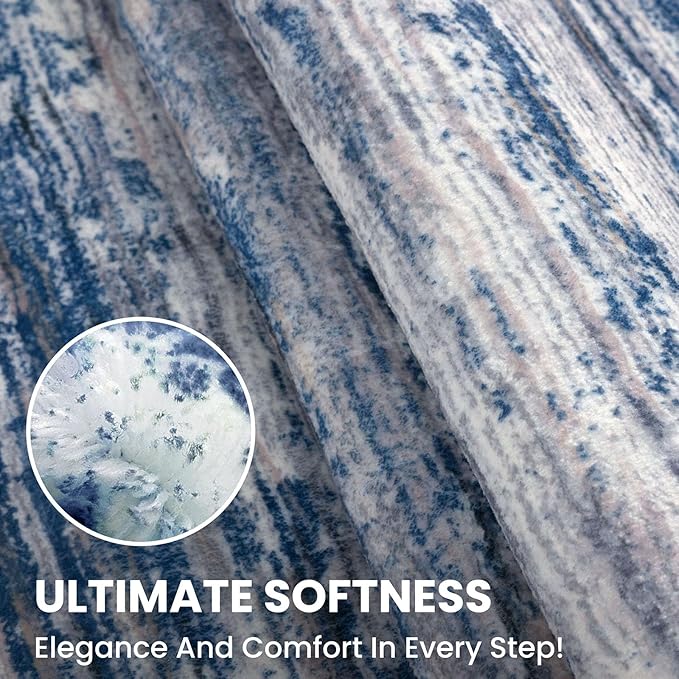2.6x14 Modern Abstract Runner Rug for Hallways, Navy Blue Gray Neutral Multi Super Soft Hallway Decor Kitchen Rugs with Non-Slip, Non-Shedding Washable Rug for Entryway Bedroom Indoor