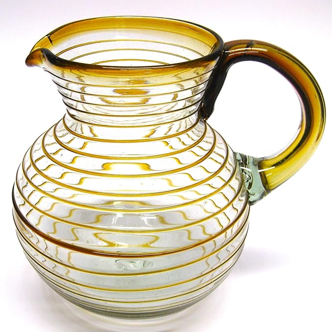 Amber Spiral 120 oz Large Bola Pitcher, Recycled Glass, Lead-free, Toxin-Free (Pitcher)