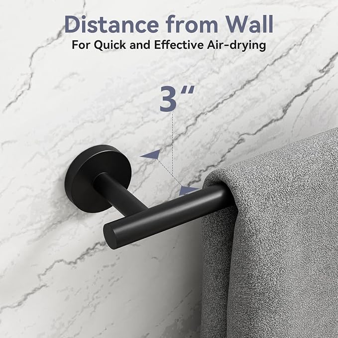 Matte Black Towel Bar 18 Inch, Thicken Bathroom Towel Rack, Towel Holder Wall Mounted, SUS304 Stainless Steel Towel Rod, Modern Home Decor