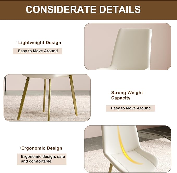 Montary 53 inch Luxury Round Dining Table Set with Smoked Glass Top & Gold Stainless Steel Base, Modern 9-Piece Kitchen Set for 4-8 People, Dining Table with 8 White PU Chairs, Easy Assembly