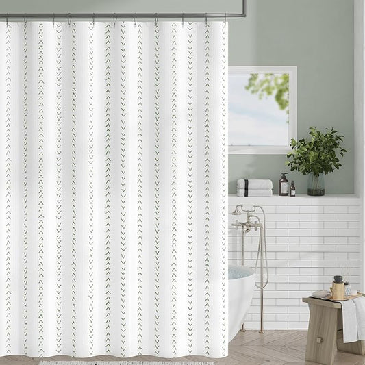 jinchan Green and White Boho Shower Curtain Herringbone Zig Zag Waterproof Fabric Bohemian Modern Farmhouse Arrow Geometric Shower Curtains for Bathroom with 12 Hooks 70x72 Inches