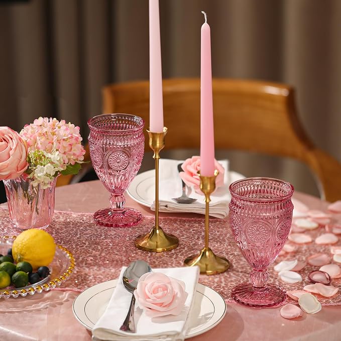 Darlion Wine Goblets, Goblet Glasses, Pink Goblets, Wine Glasses Set of 4, Pink Glasses Drinking for Party Home Wedding