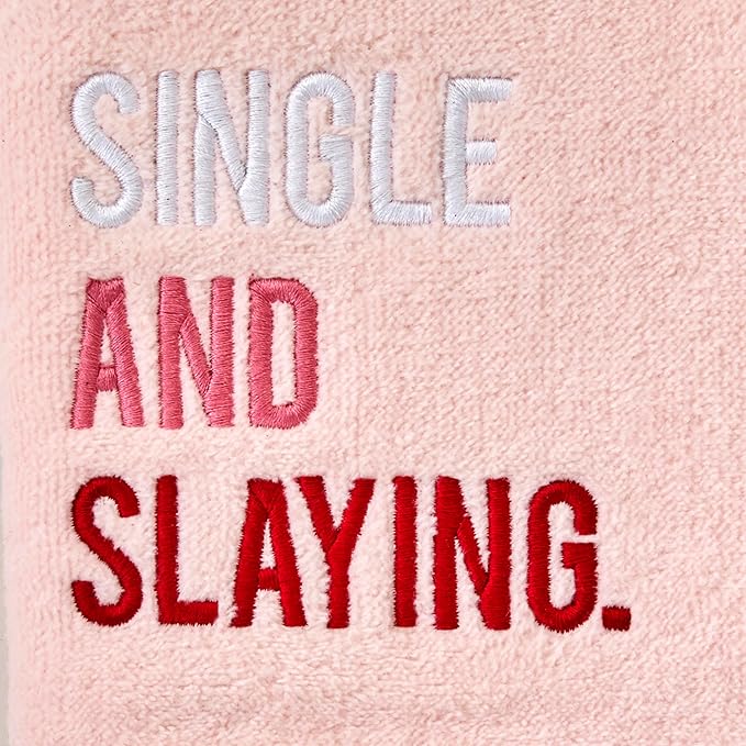SKL Home Valentine's Day Single and Slaying 100% Cotton Embroidered 2pc Hand Towel Set, Decorative for Bath/Kitchen/Bar & Gift, Light Blush
