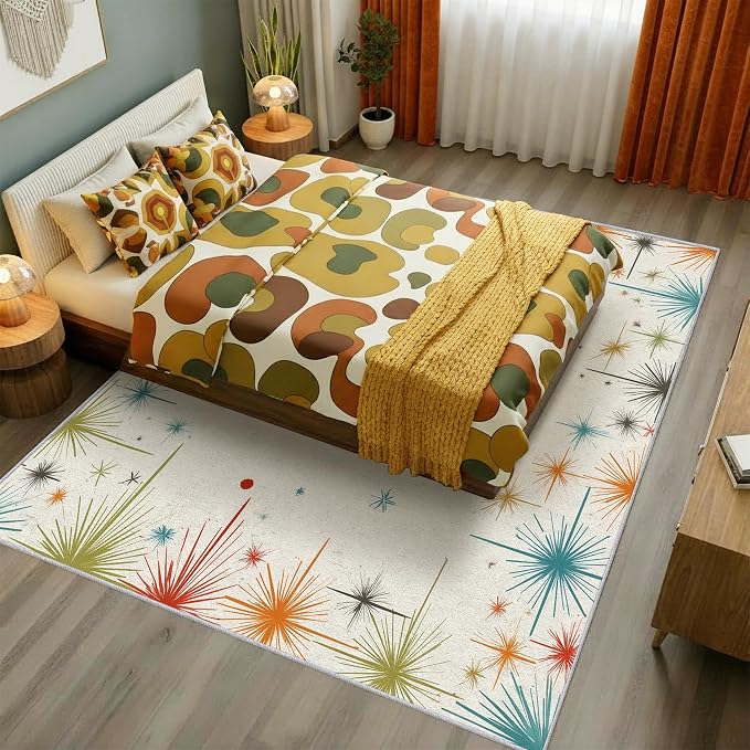 Mid Century Modern Rug 6x9 50s 60s Retro Starburst Pattern Area Rugs for Living Room, Bedroom, Mid Century Modern Home Decor Accessories Indoor Carpet, Non Slip & Machine Washable