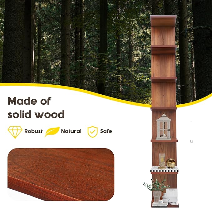 7 Tier Wall Shelf Unit,Vertical Column Floating Storage Home Decor Organizer,Walnut Lack Wall Shelf for Bedroom,Living Room,Office Decor(1 Pack)