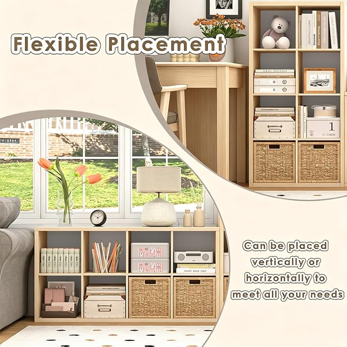 Endearing Limons【2026 Wooden Thick Border 8 Cube Shelf Storage Organizer with Anti-Tipping Kits + Reversible Open Back Bookcase (11 x 11 Unit Cell Oak)