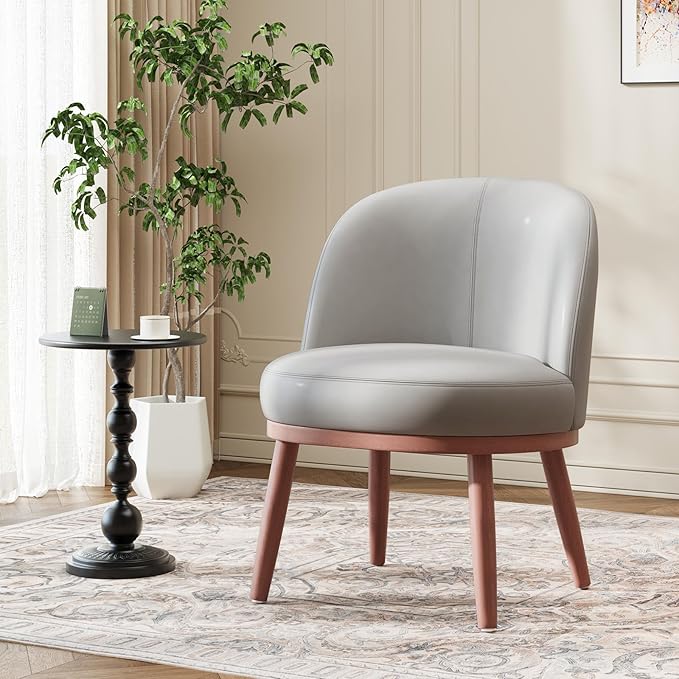 Accent Chair Mid-Century Modern Chair PU Leather Upholstered Armless Chair Set of 1, Suitable for Living Room, Bedroom, Balcony,Light Gray