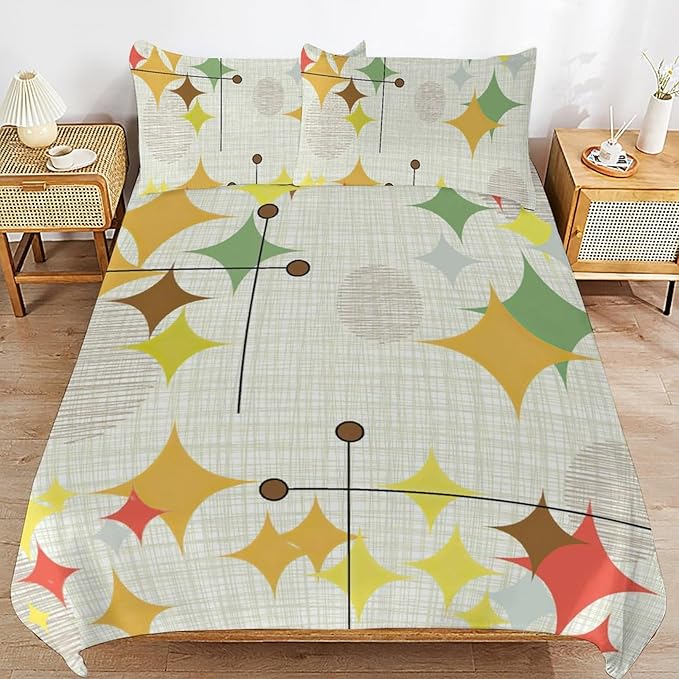 Mid Century Duvet Cover Sets Modern Mid Century Retro Grid Printed Lightweight Soft Quilt Cover Geometric Minimalist Abstract Soft Microfiber 3 Piece (1 Duvet Cover 68x86in + 2 Pillow Sham 20x30in)