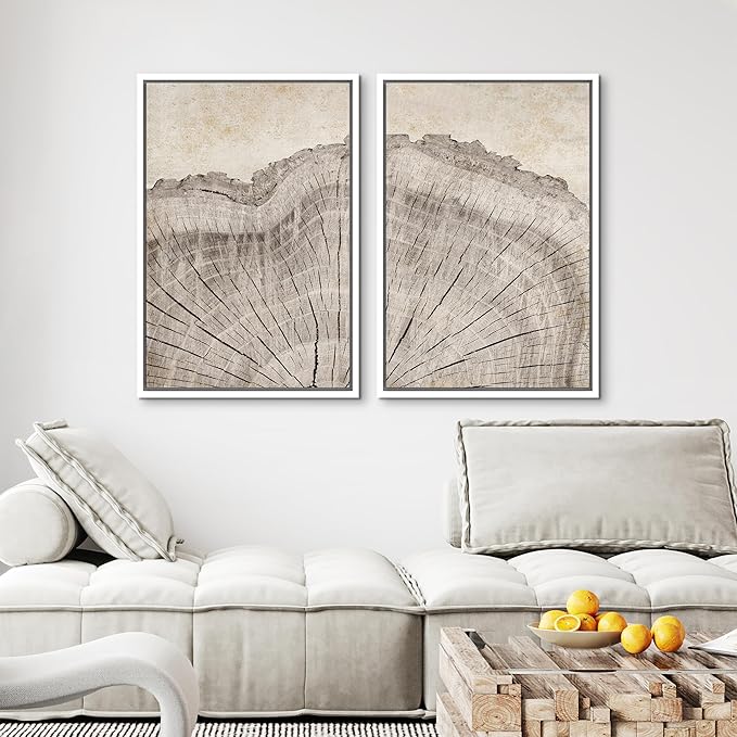 MUDECOR Framed Canvas Print Wall Art Oak Wood Tree Rings Nature Illustration Modern Art Decorative Multicolor Geometric Minimal for Bedroom - 16"x24"x2 White