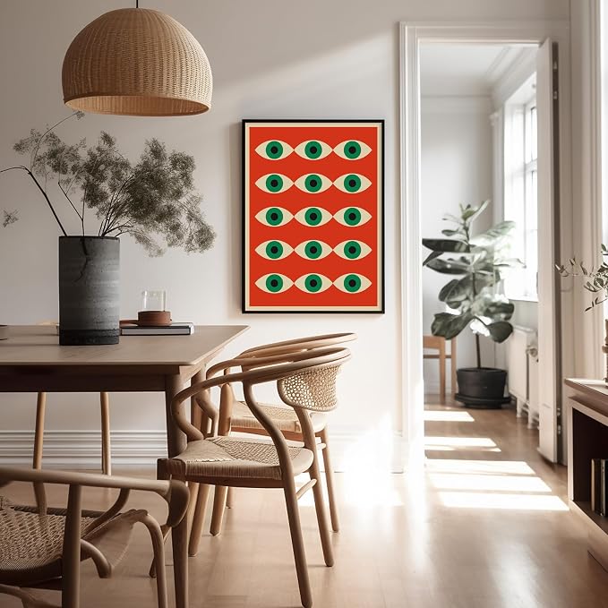 Poster Master Bauhaus Poster - Red Evil Eye Print - Graphic Design - Eye Illustration - Geometric Art - Chic Boho Design - Mid Century Modern Illustration - Living Room or Bedroom Wall Decor - 16x20 UNFRAMED Wall Decor
