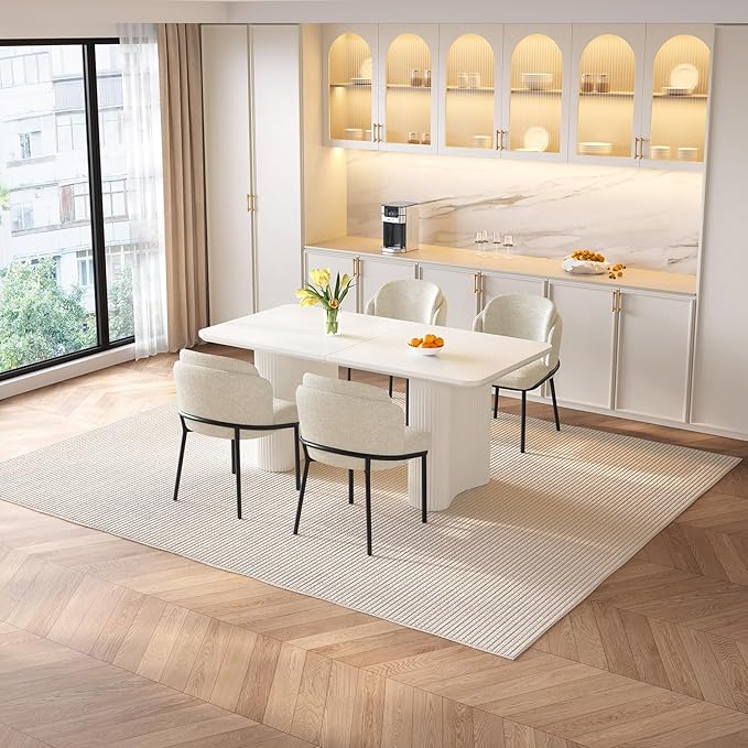 Dining Table Set for 4, 62.99" Rectangular Kitchen Table with 4 Chairs, 5-Piece Dining Set with Waved Legs for Kitchen Living Room, Home, Apartment, White