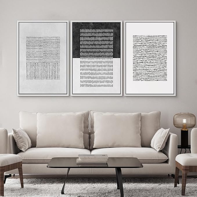 SIGNWIN Framed Canvas Print Wall Art Set Mid-Century Geometric Block Abstract Shapes Cozy Neutral Modern Art Decorative Boho Relax/Zen Nordic for Living Room, Bedroom, Office - 24"x36"x3 White