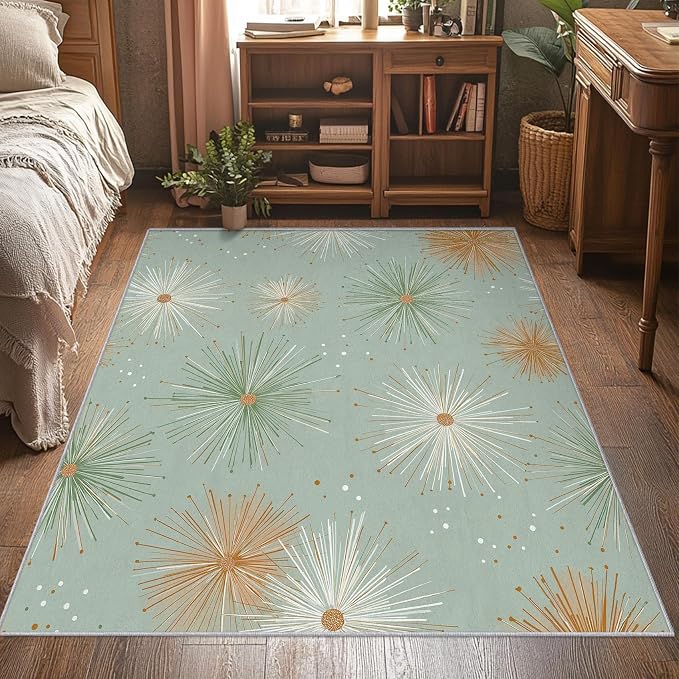 Mid Century Modern Rugs for Bedroom 3x4 ft, Starburst Area Rugs for Living Room, Washable Non Slip Low Pile Retro Atom Carpet, Home Decor PF-P 107