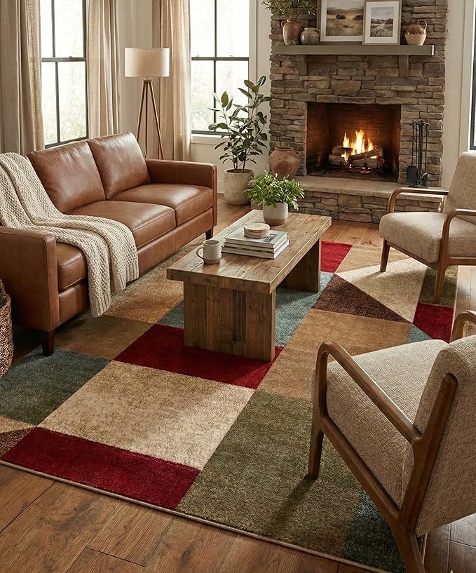 Well Woven Good Vibes Marcia Multi Color 5'3" x 7'3" Modern Area Rug for Living & Dining Room - Stain-Resistant, Hand-Carved, 3D Abstract Design