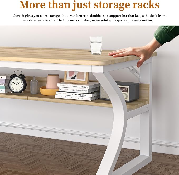 47 X 23.6'' Computer Desk, Home Office Desks w/Shelf Storage, Computer Desk w/Metal Frame, Cable Management, Study Student Desk Writing Work Table Deeper & Thicker Desktop for Home Bedroom