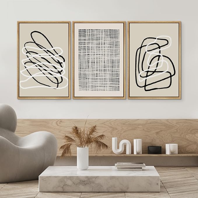 SIGNWIN Framed Canvas Print Wall Art Set Grunge Watercolor Paint Strokes Abstract Shapes Cozy Neutral Modern Art Decorative Boho Relax/Zen Nordic for Living Room, Bedroom, Office - 16"x24"x3 Natural
