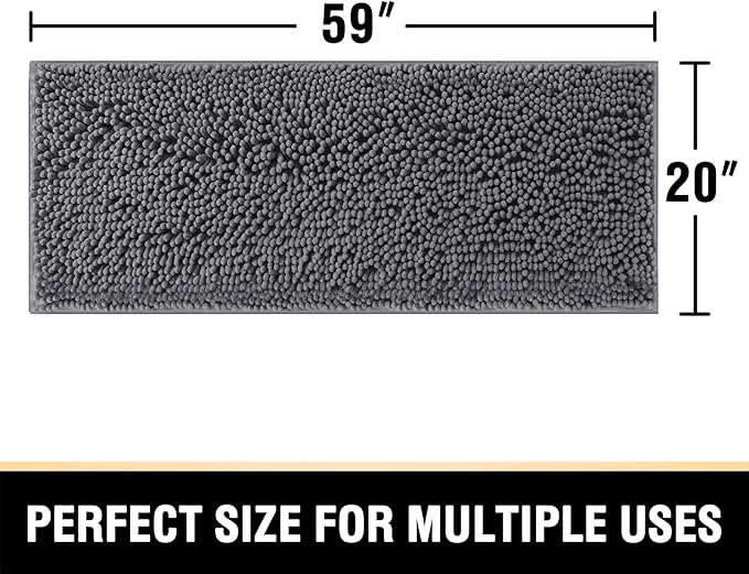 H.VERSAILTEX Bathroom Rugs Bath Mats Non Slip Luxury Chenille Bathroom Runner Rug 59x20 Extra Soft and Absorbent Shaggy Rugs Washable Dry Fast Area Carpet Mats for Bath Room, Tub - Grey