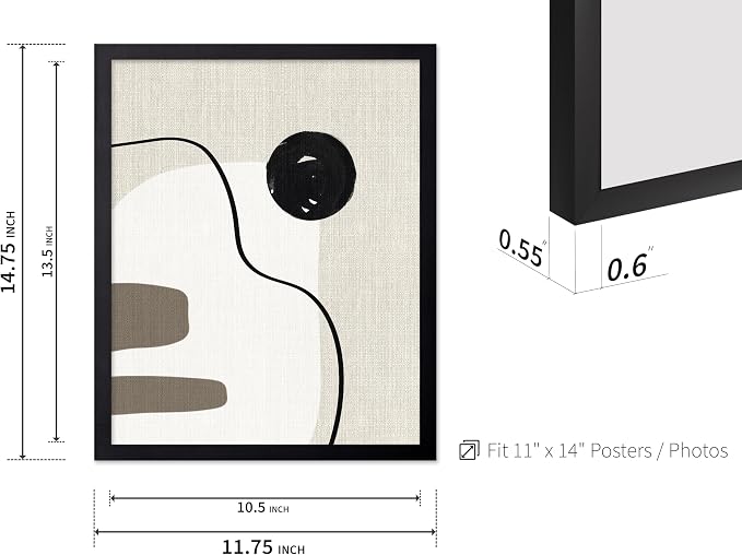 Poster Master Linen Shapes Poster – Lines on Linen Print – Chic Boho Art – Modern Abstract Artwork – Mid-Century Modern Piece – Great Bedroom or Living Room Decor – 11x14 Black Framed