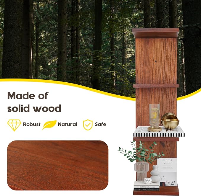 4 Tier Wall Shelf Unit,Vertical Column Floating Storage Home Decor Organizer,Walnut Lack Wall Shelf for Bedroom,Living Room,Office Decor(2 Pack)