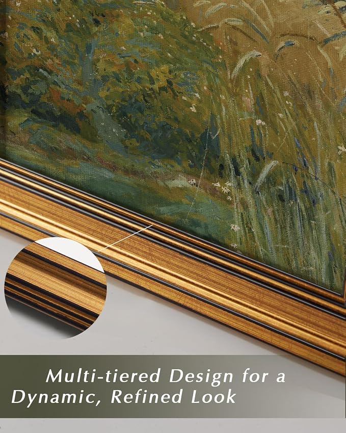 HUARCEY Gold Framed Vintage Wall Art for Living Room, Landscape Painting Prints Shelf Decor for Kitchen, Aesthetic Bedroom Wall Art, Best Gifts for Friends or Family - Harvest Whisper 16L x 12W