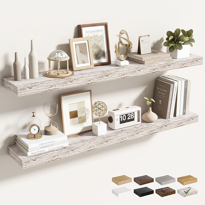 40 Inch Floating Shelves for Wall 2 Pack, 40" Wall Shelves for Books, Storage, Decor, Wall Mounted Floating Shelf with Invisible Brackets for Kitchen, Living Room, Rustic