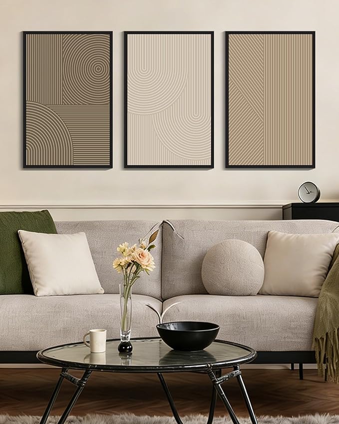 PHOPAGO 16x24in Large Minimalist Abstract Framed Wall Art Modern Boho Neutral Line Wall Decor Geometric Artwork Bedroom Living Room Black Framed