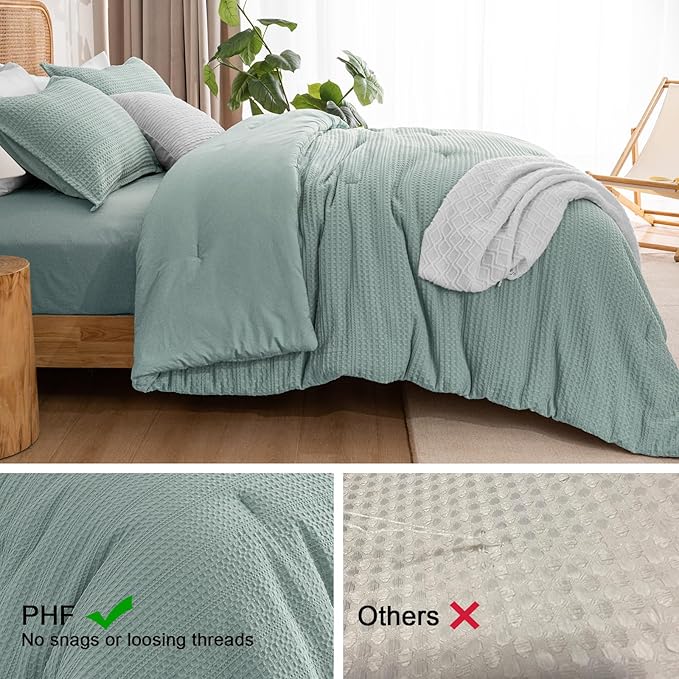 PHF Soft Waffle Comforter Set Twin Size- Comfy Breathable Waffle Weave Comforter with 1 Pillow Shams, 2 Pieces Less Snagging Lightweight Textured Bedding Set for All Season, Dusty Blue