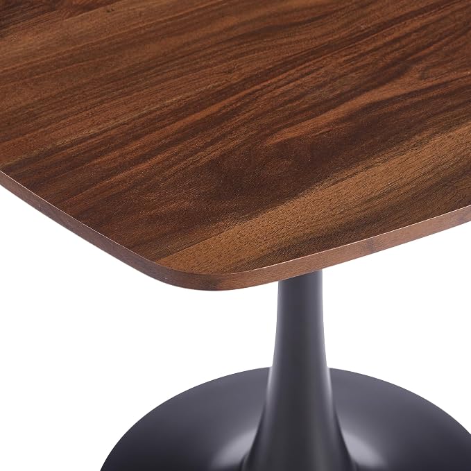 31.5 Inch Square Dining Table for 2 to 4 Person Mid Century Modern Tulip Table with Metal Pedestal Base Thick MDF Top for Apartment Kitchen Bistro Office, Dark Walnut and Black
