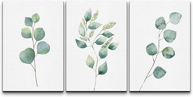 wall26 Canvas Print Wall Art Set Green Watercolor Forest Leaf Collage Nature Floral Illustrations Realism Rustic Scenic Colorful Wilderness for Living Room, Bedroom, Office - 16"x24"x3
