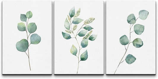 wall26 Canvas Print Wall Art Set Green Watercolor Forest Leaf Collage Nature Floral Illustrations Realism Rustic Scenic Colorful Wilderness for Living Room, Bedroom, Office - 16"x24"x3
