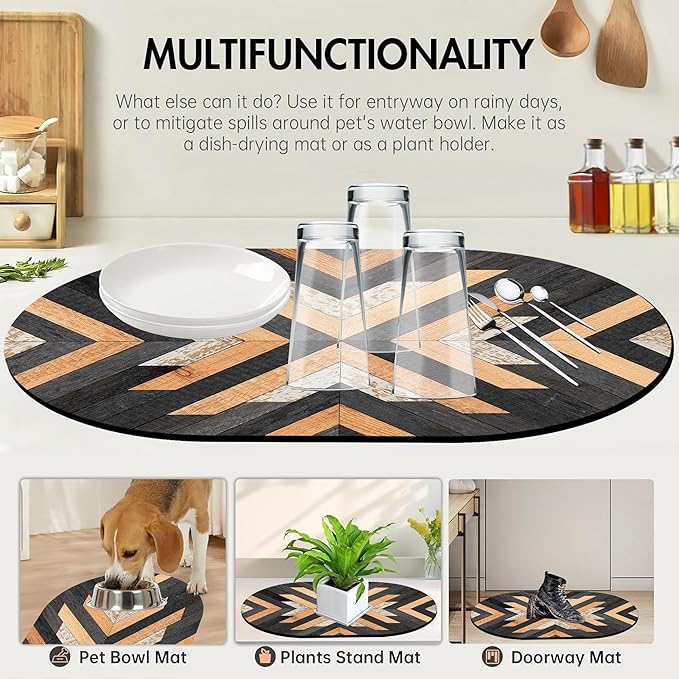 Bathroom Rug Mat Black and Yellow Old Wooden Planks Oval Bath Mat Doormat Absorbent Quick Dry Non Slip Diatom Mud Mat for Shower Tub Sink Laundry Kitchen Doorway 23.6x15.7 Inches