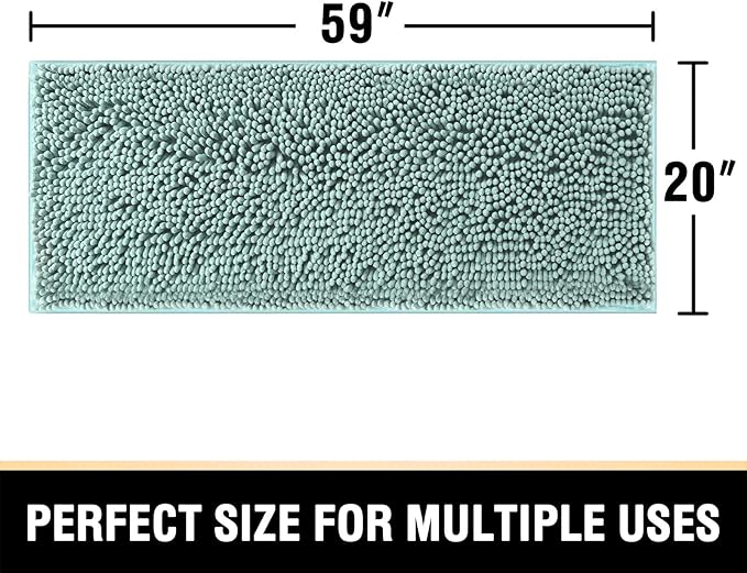 H.VERSAILTEX Bathroom Rugs Bath Mat Bath Rugs Bath Mats for Bathroom Non Slip Extra Soft Chenille Bath Rug Fulffy Shag, Indoor Rug Runner Carpet for Entry Living Room (Aqua Foam, Large 59" x 20")