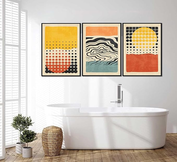 3Pcs Boho Color Blocks Wall Art Mid Century Modern Canvas Painting Abstract Color Block Geometric Wall Decor Vintage Colorful Illustrations Posters Prints for Living Room Bedroom Pictures Unframed