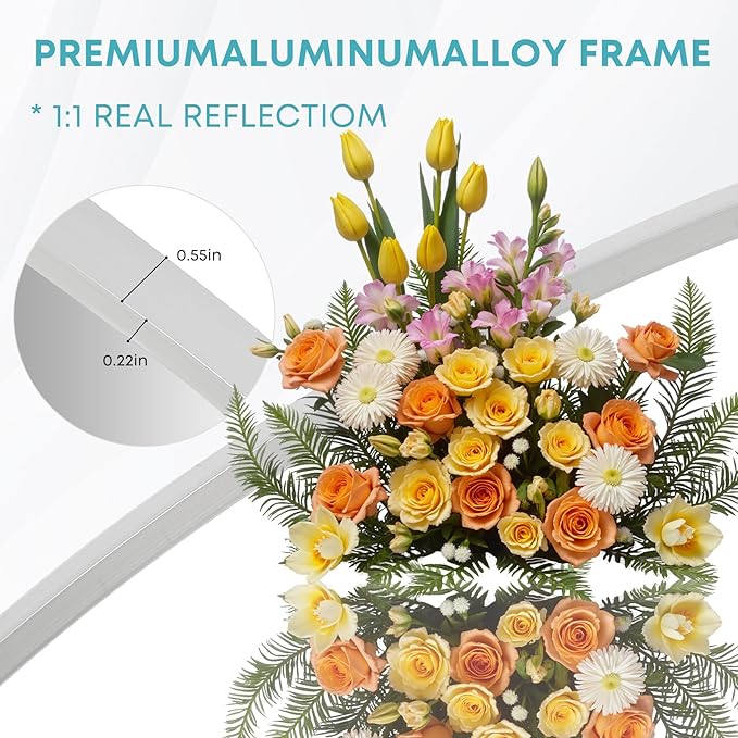 Round Mirror, Wall Mounted Circle Mirror with Brushed Metal Frame, Circular Mirrors for for Bathroom, Living Room, Vanity, Bedroom, Entryway, 20inch, Silver